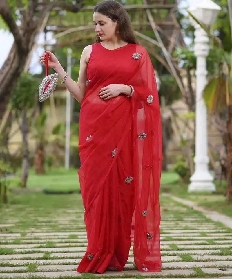 Pink plain silk blend saree