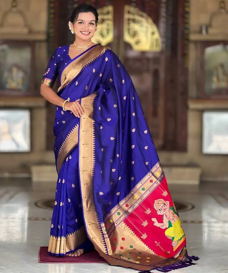 Violet silk blend saree with paithani rich weaved pallu and blouse