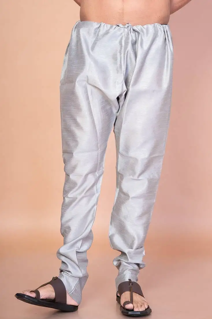 Grey banarasi silk churidar for men with solid design