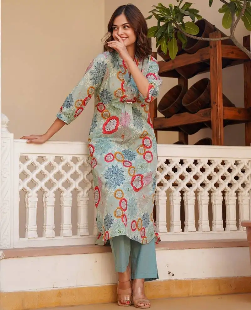 Lapis green printed blended kurta sets