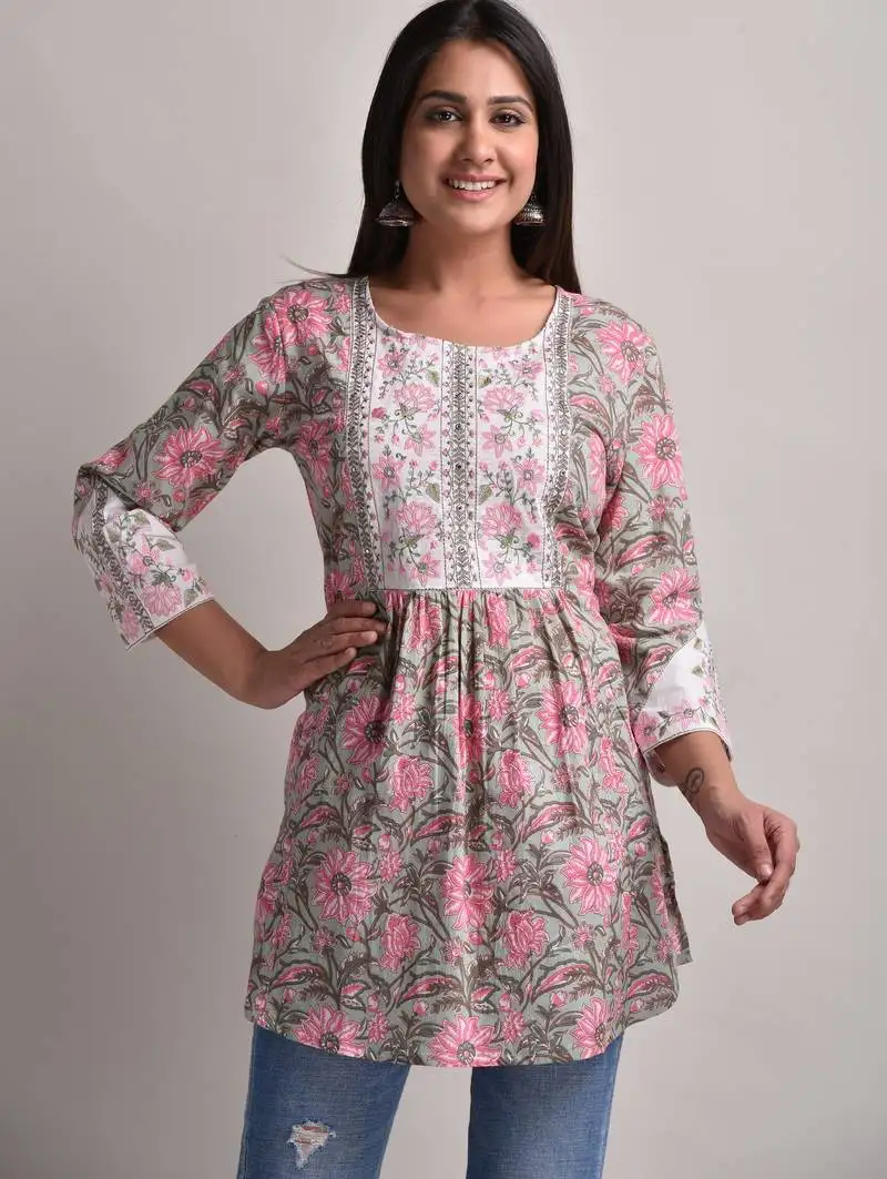 Clay pink printed cotton kurta sets