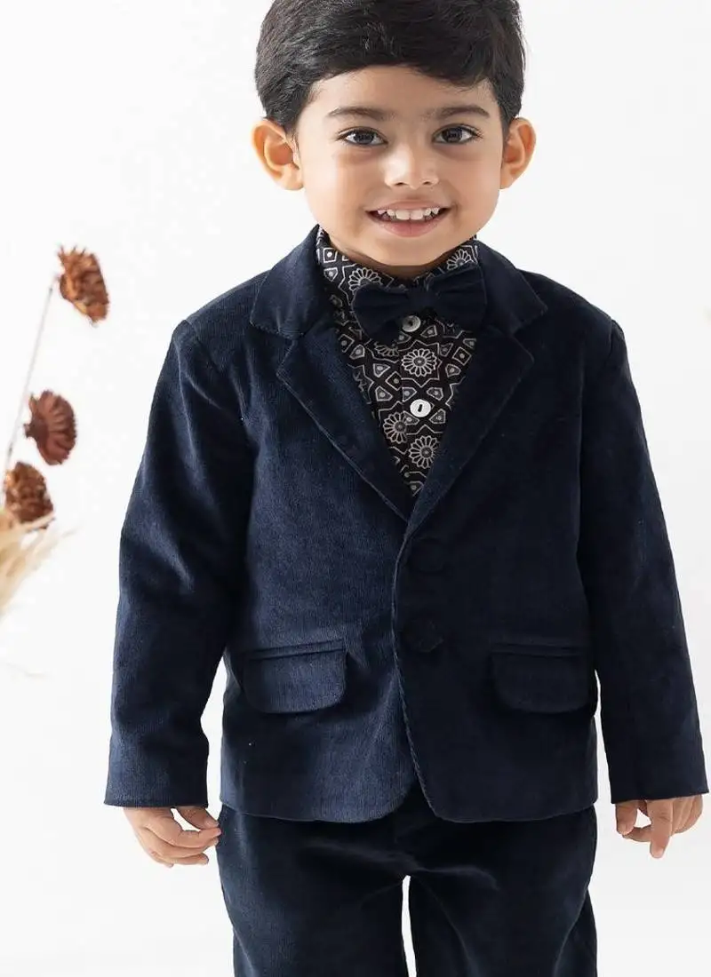 Blue plain cotton blazer with bow tie