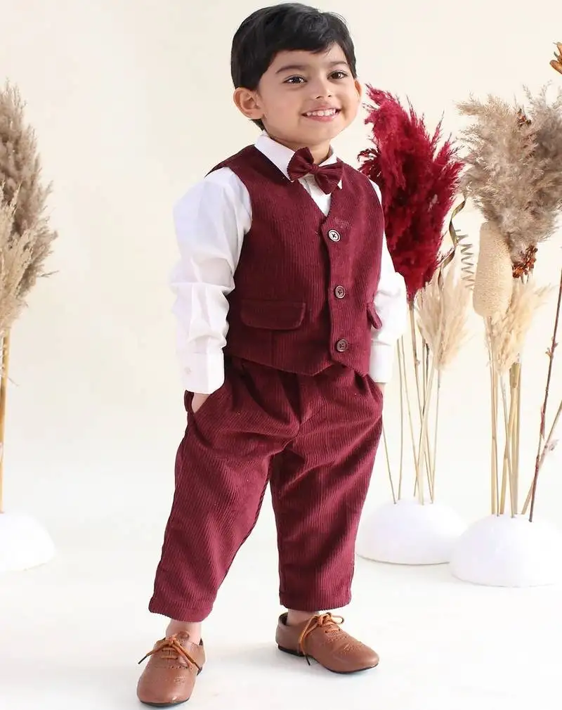 Maroon plain cotton 3 piece co ord set