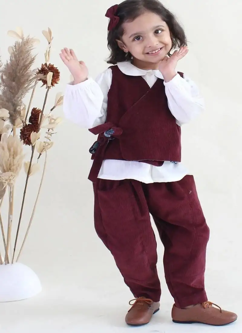 Maroon printed cotton 3 piece co ord set