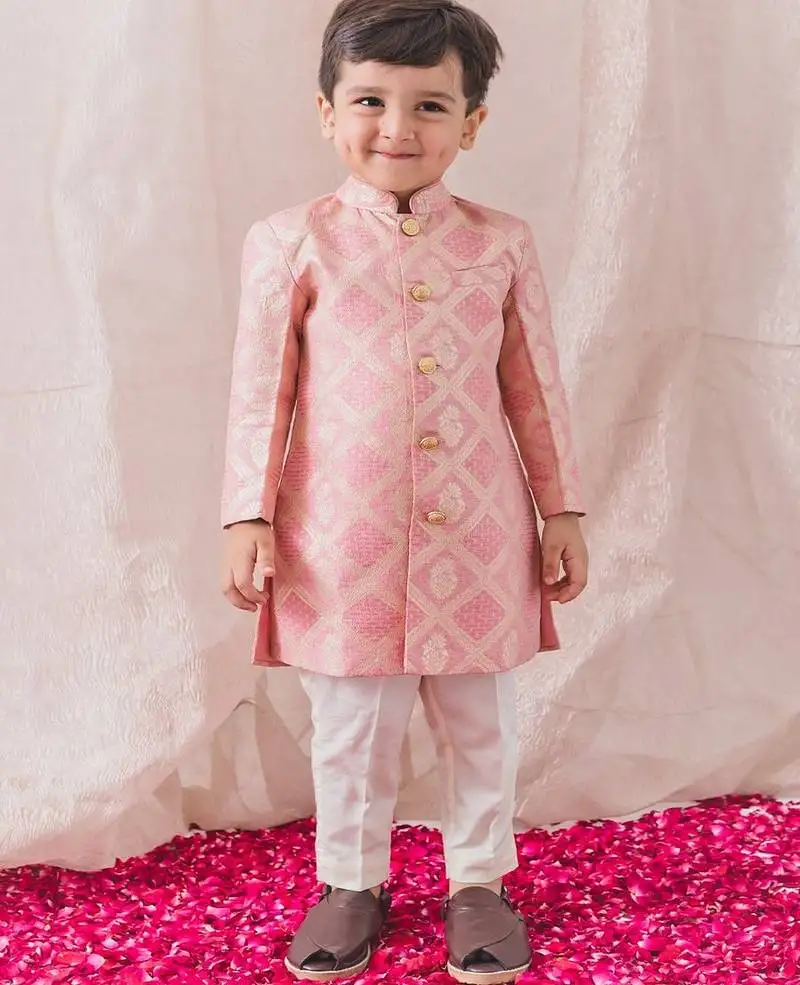 Pink embroidered viscose sherwani