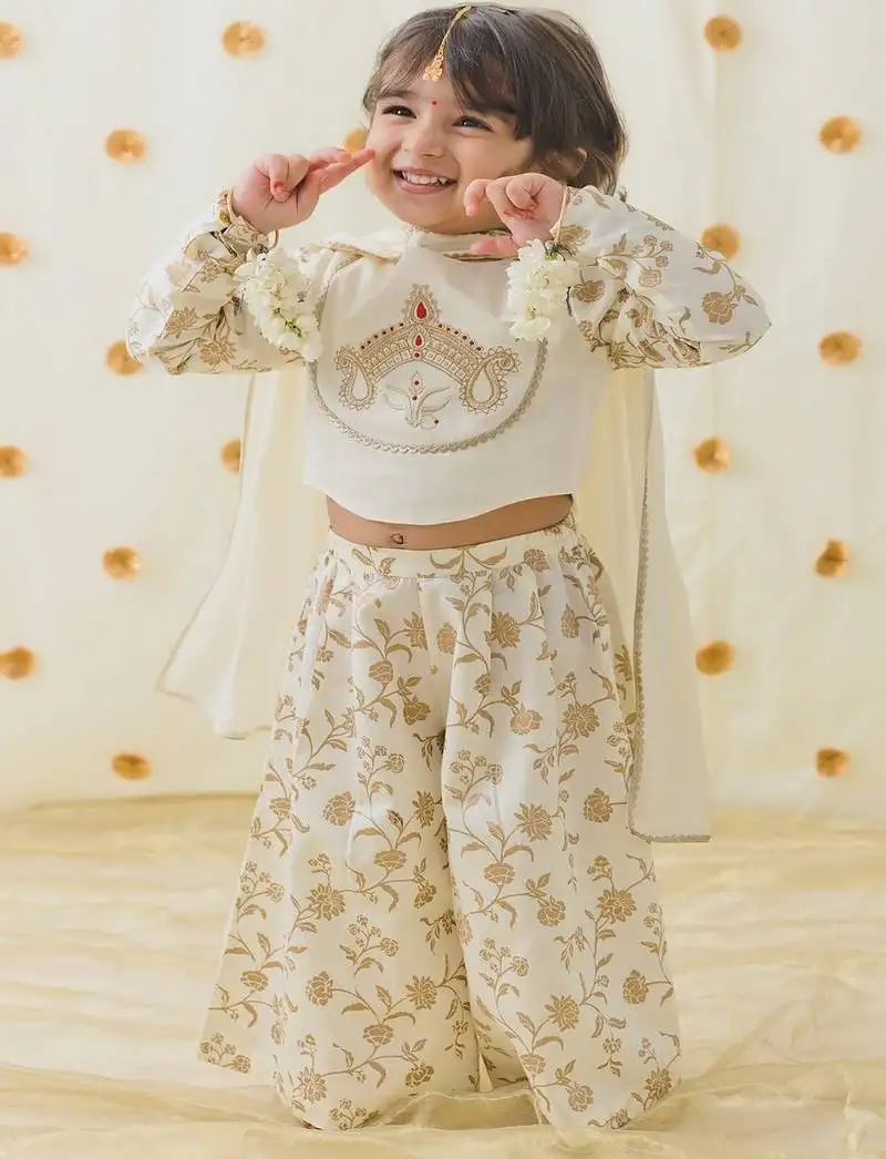 Cream embroidered cotton 3 piece co ord set