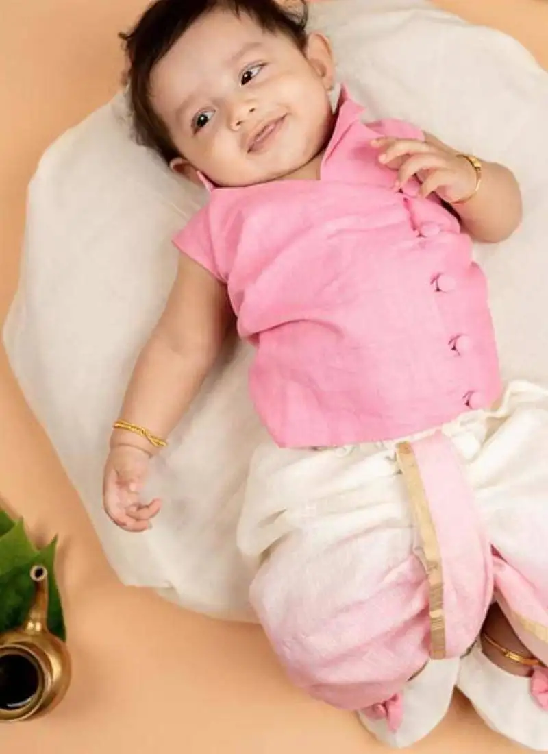 White linen cotton pure kotta plain lotus prince kurta with dhoti for boys