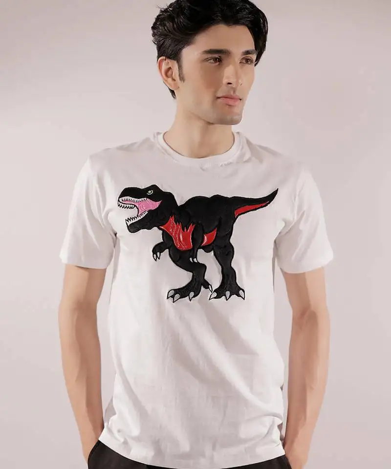 Dinosaur quilted white cotton t-shirt