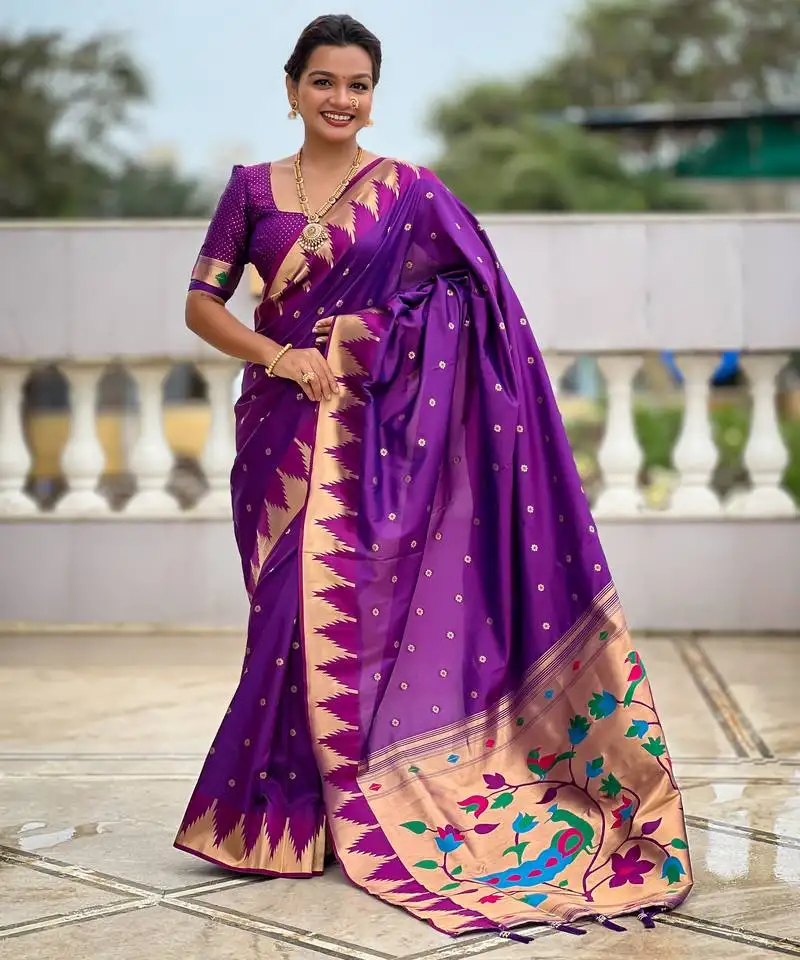 Magenta color faux banarasi silk saree with paithani rich weaved pallu and blouse