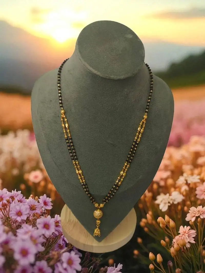 Elegant gold-plated double chain black bead mangalsutra for women – traditional & stylish daily wear jewelry
