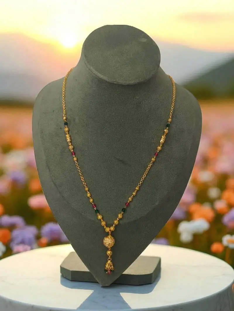 Gold plated traditional designer mangalsutra for women | beaded chain with jhumka style pendant
