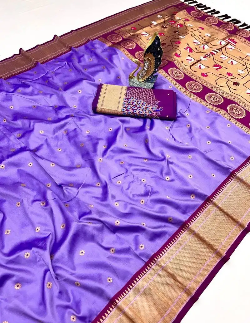 Purple green banarasi silk blend saree with paithani weaved pallu and blouse