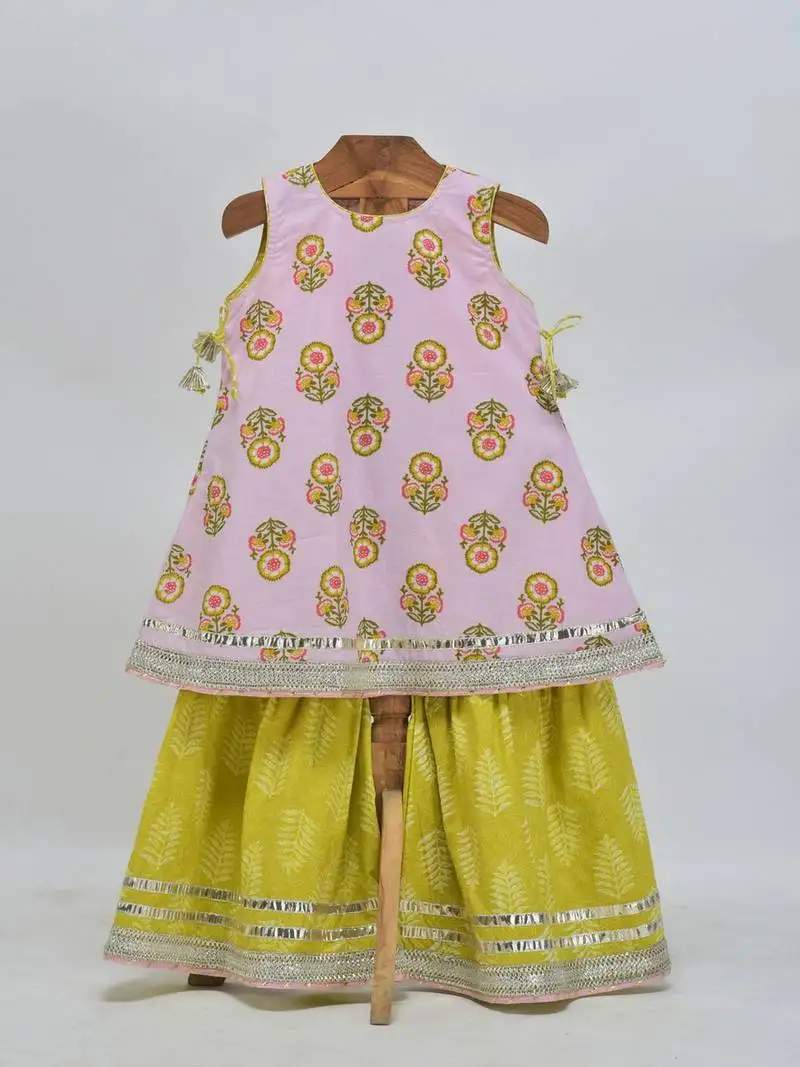 Pink cotton printed sharara set