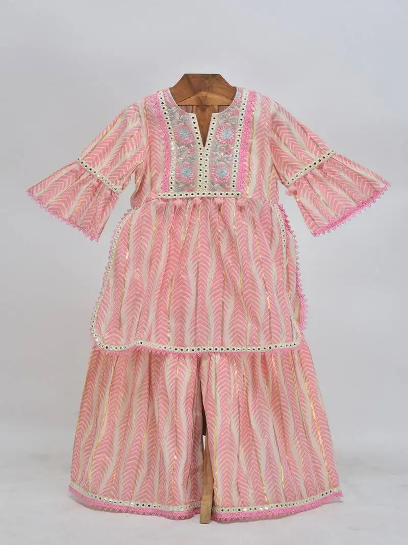 Pink cotton plain sharara set