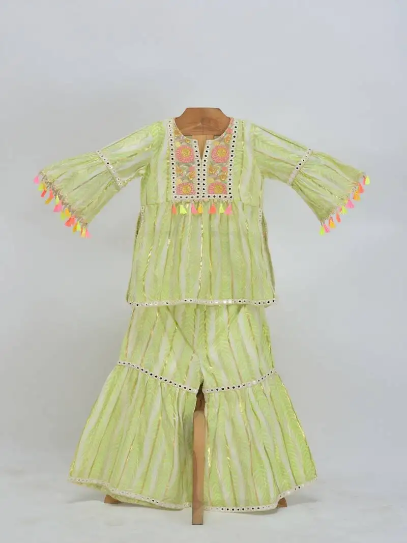 Green cotton plain sharara set