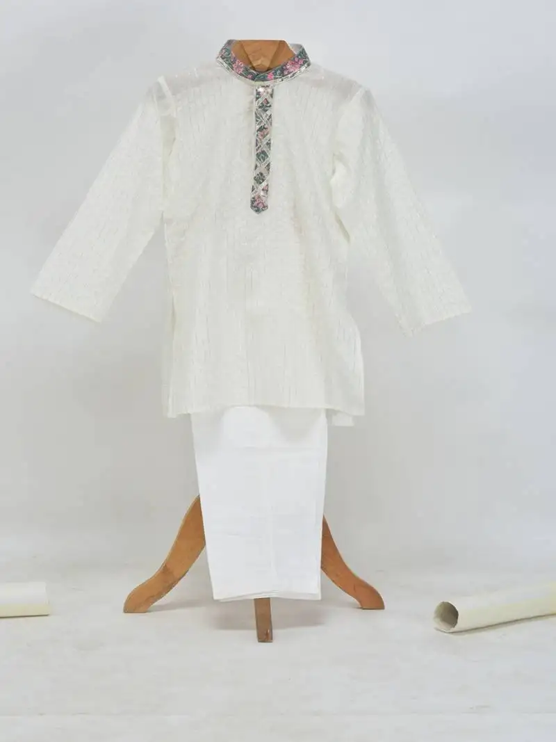 White cotton plain kurta pyjama
