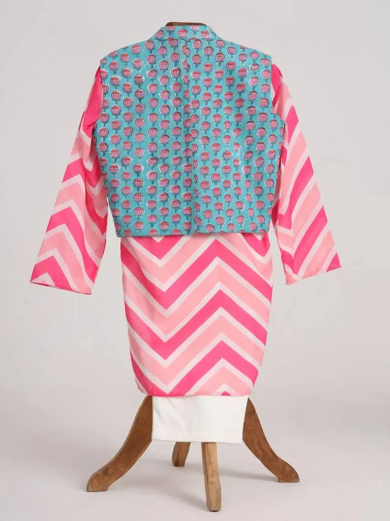 Pink cotton plain kurta jacket set