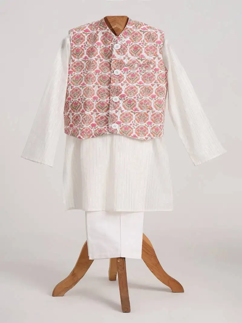 White cotton embroidered kurta pyjama