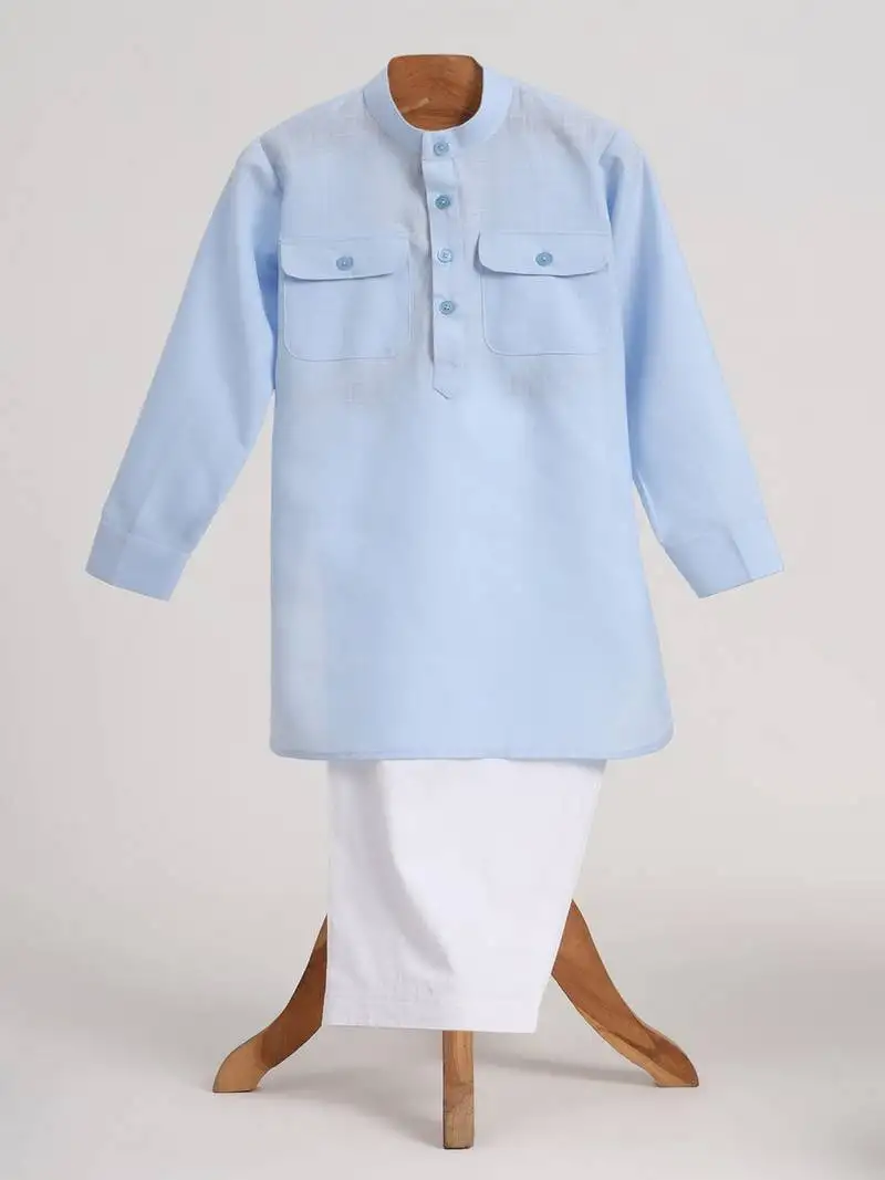 Blue cotton plain kurta pyjama