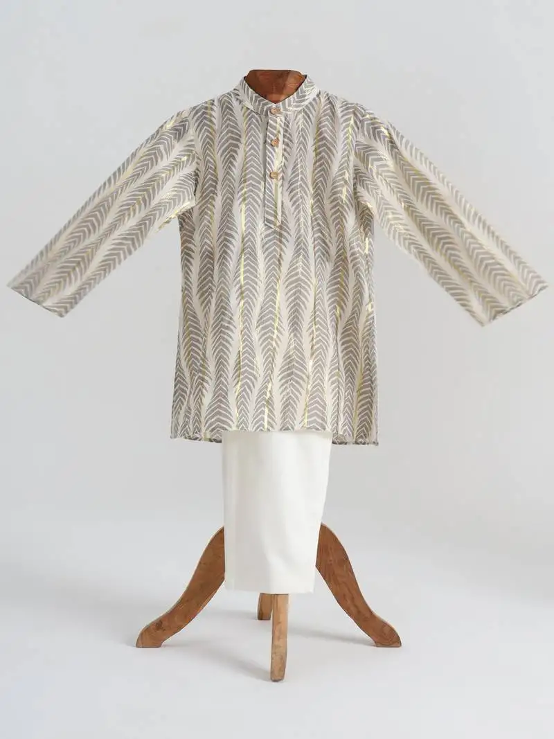 Grey cotton plain kurta pyjama