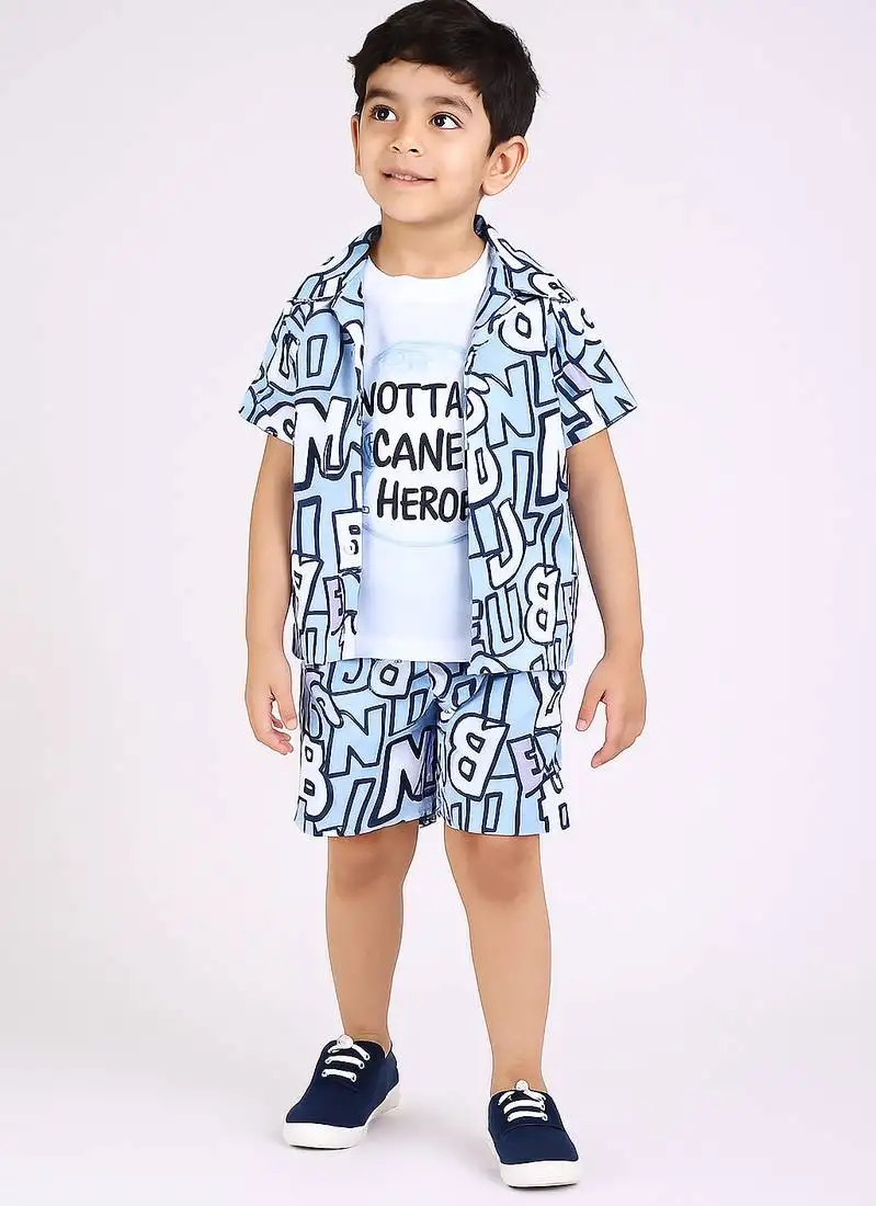 Blue alphabet printed cotton blend co-ord set