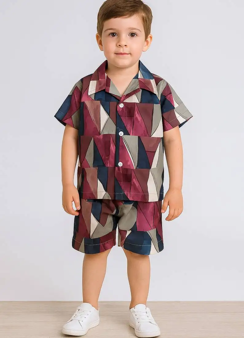 Maroon abstract printed cotton blend co-ord set