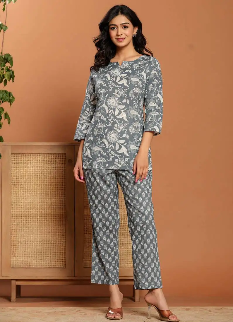 Grey printed cotton coord set