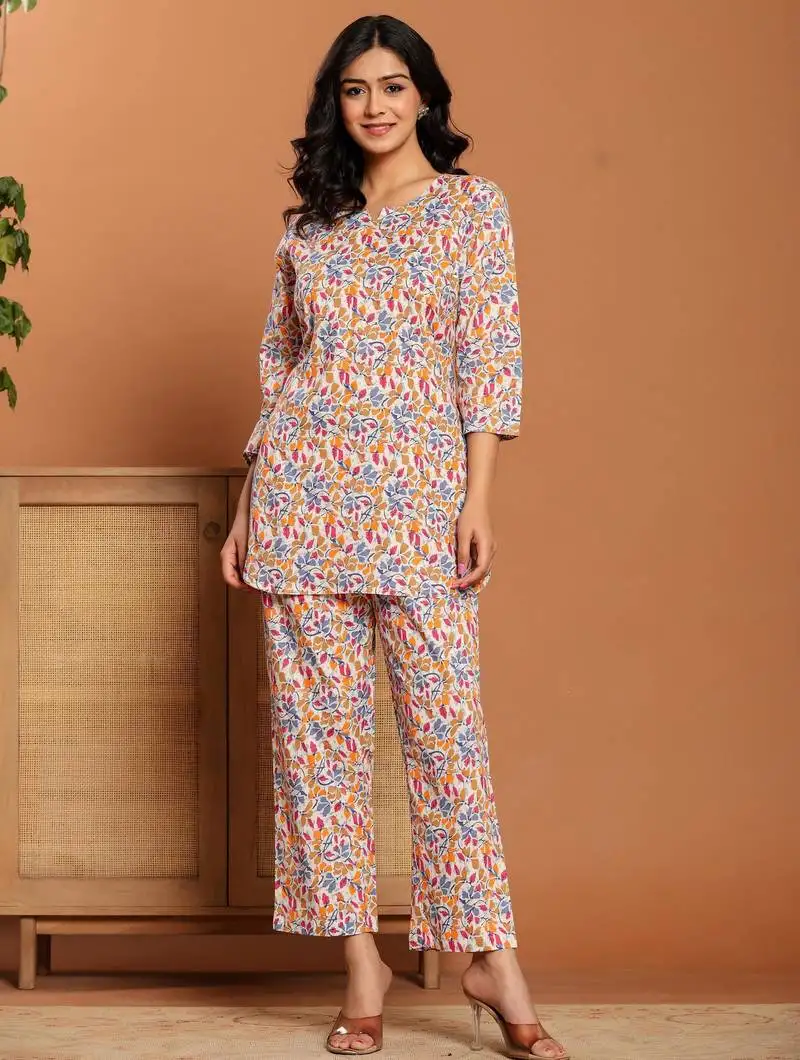 Multicolor printed cotton coord set
