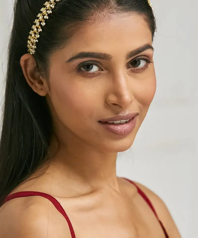 Gold plated kundan & pearl studded matha patti cum necklace