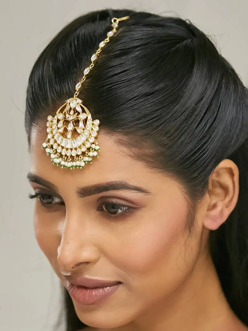 Gold plated pearl drops matha patti cum necklace