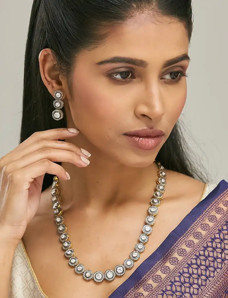 Gold plated crystal stone studded necklace set