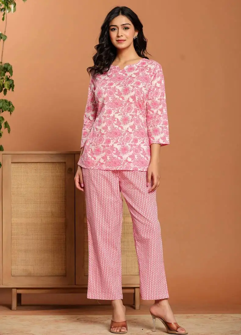 Pink printed cotton coord set