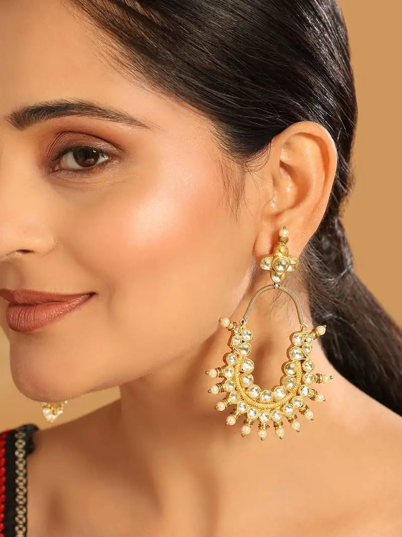 Gold plated royal pearl accent kundan earrings