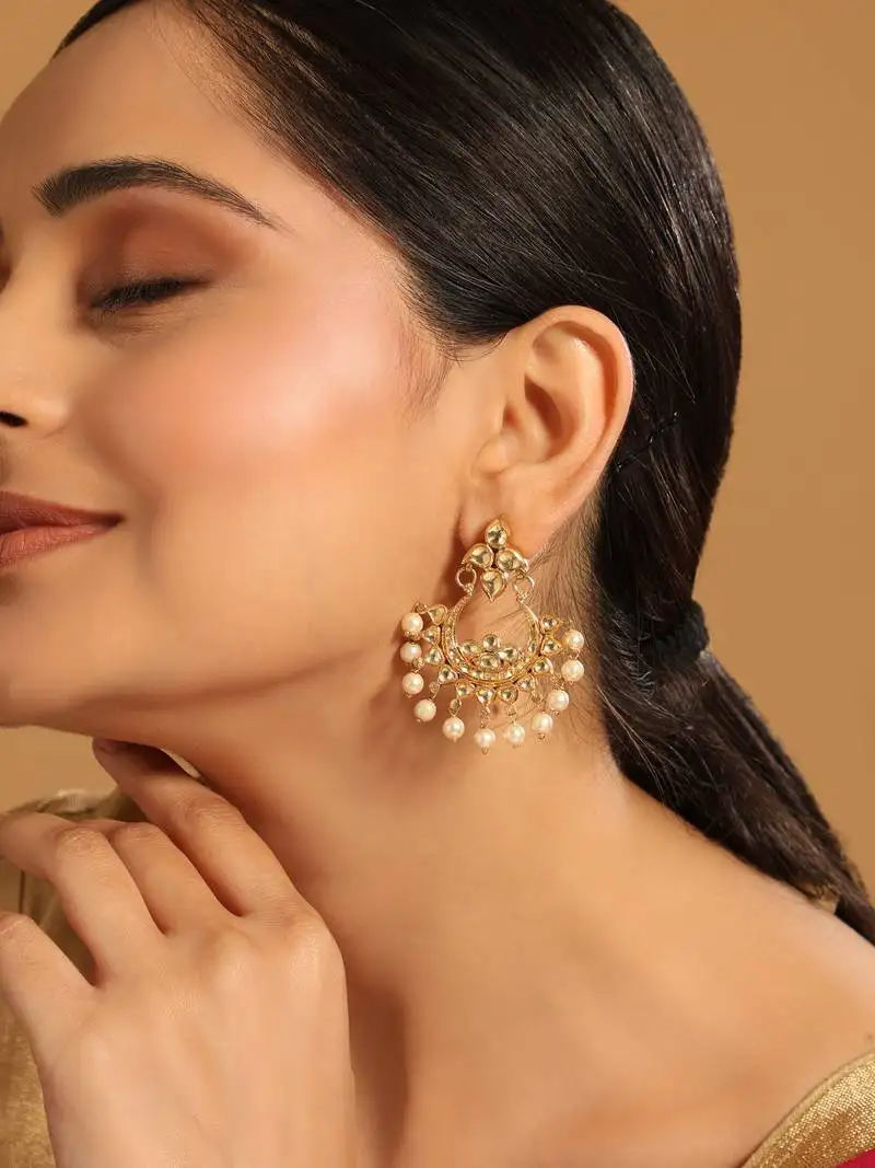 Gold plated kundan chandbali pearl elegance earrings