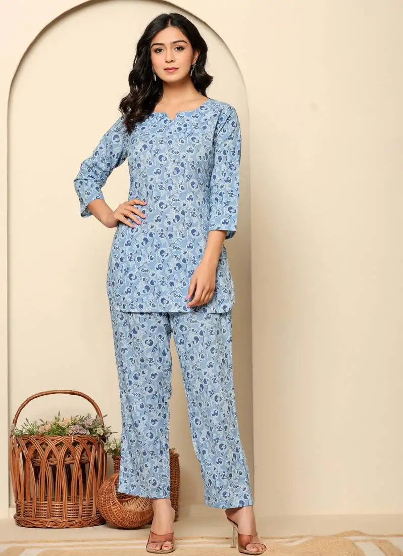 Blue printed cotton coord set