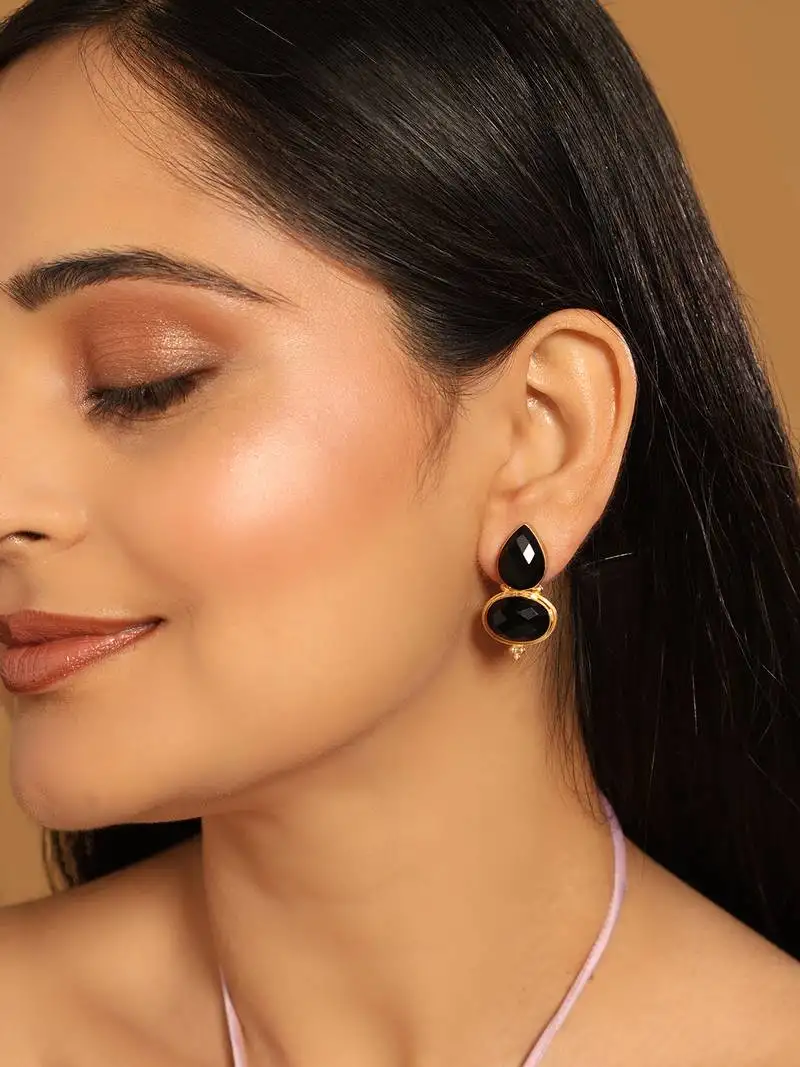 Gold plated black embrace earrings