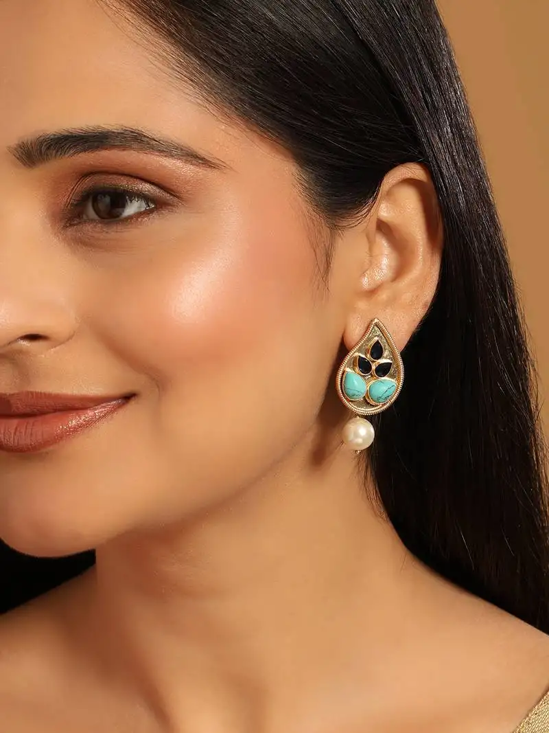 Gold plated black paisley earrings