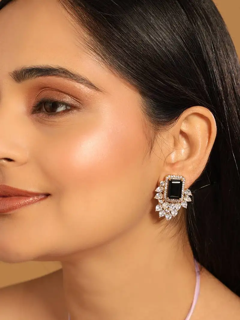 Gold plated noir spark contemporary stud earrings