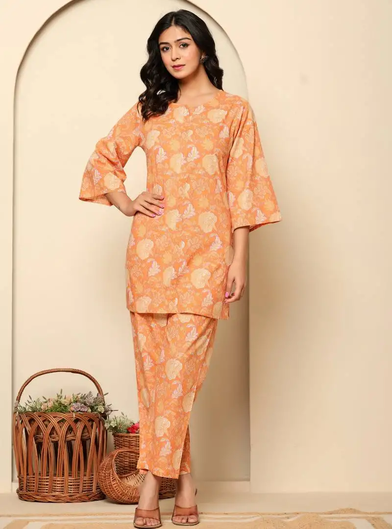 Peach printed cotton coord set