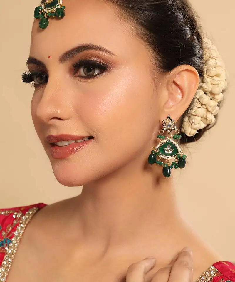 Gold plated emerald grace dangler earrings