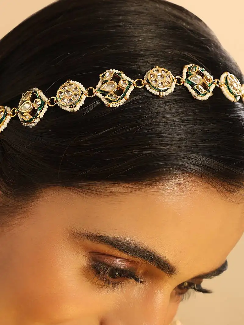 Gold plated kundan ornate royal matha patti cum necklace