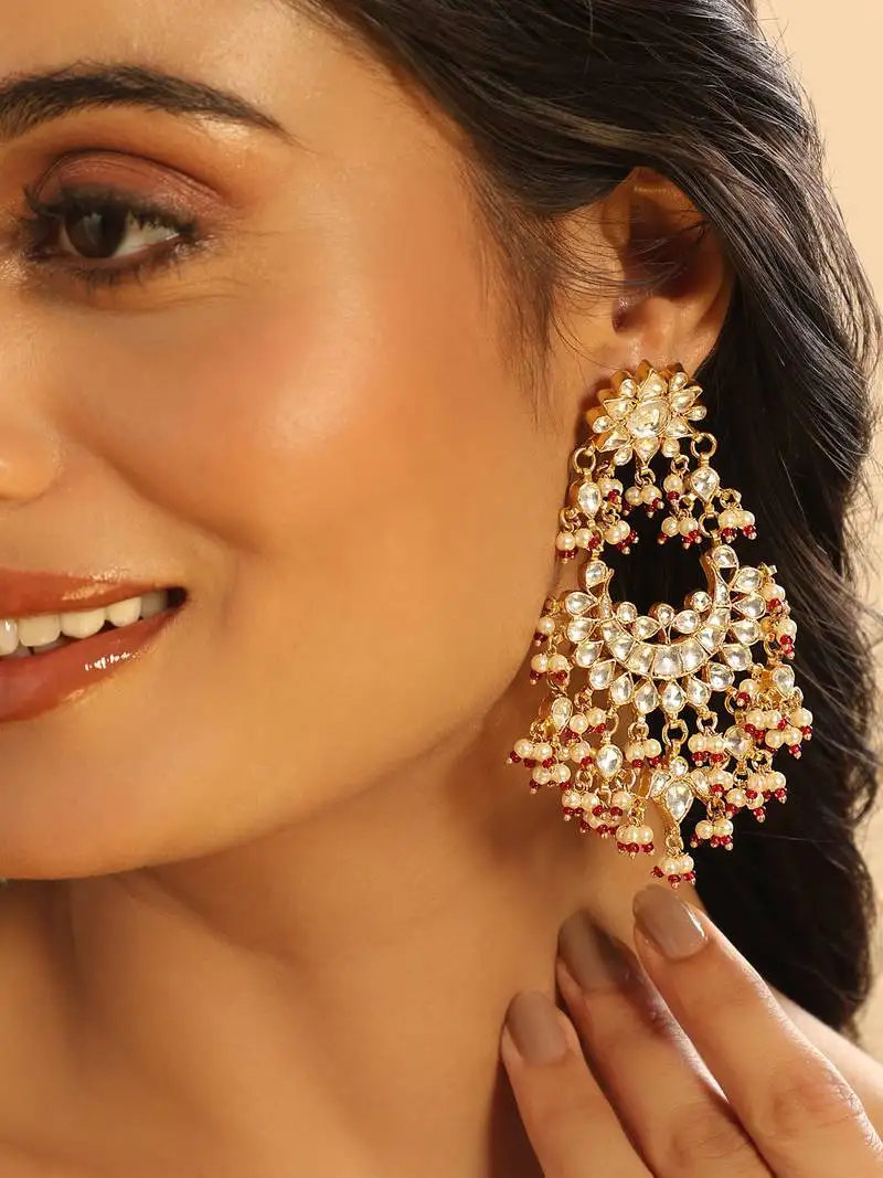 Gold plated pearl empress chandbali earrings