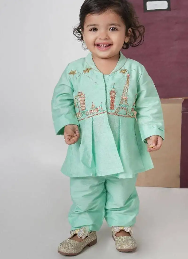 Mint green travel theme hand embroidered cord set