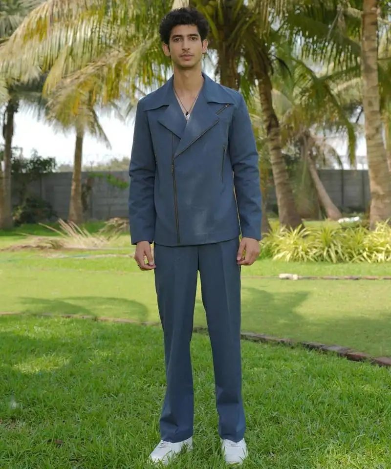 Denim blue 4-way stretch plain jacket