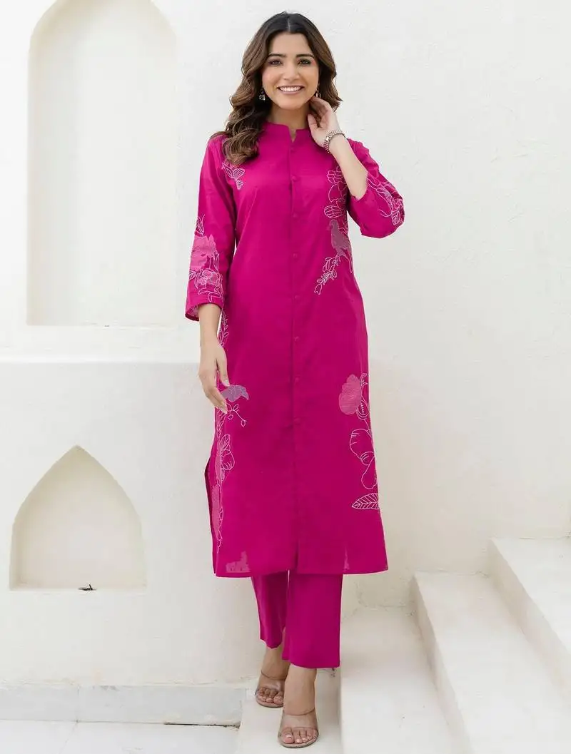Mokabara rosy embroidery cotton kurta pant set