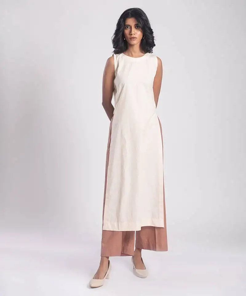 White cambric plain kurta set