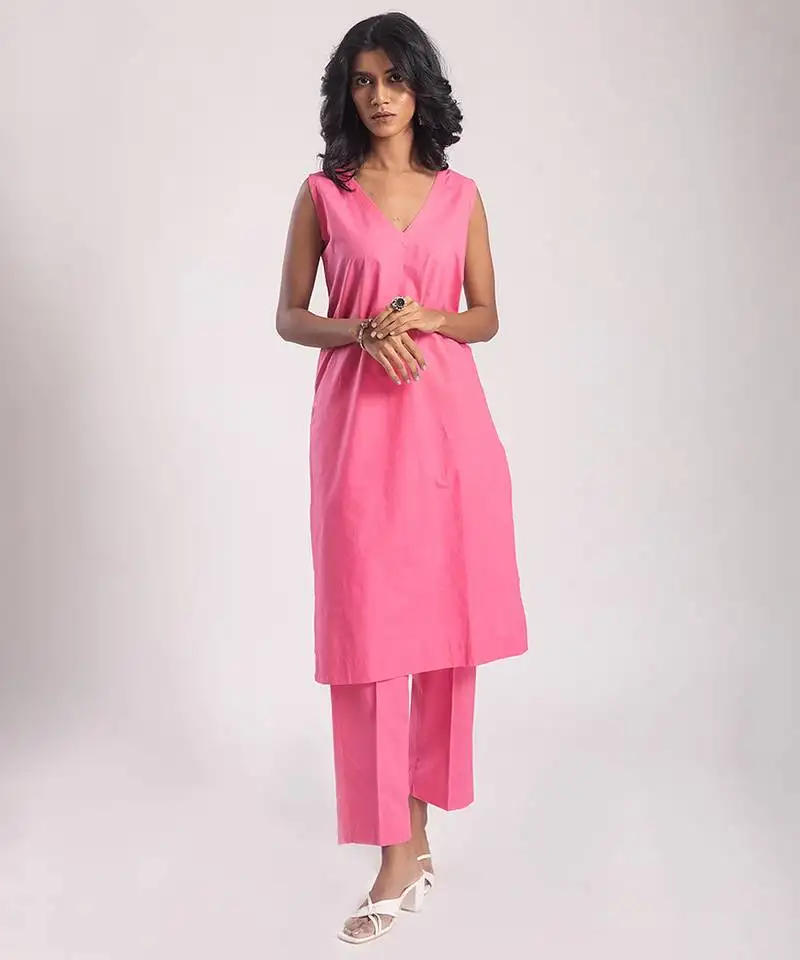 Pink cambric plain kurta with pant