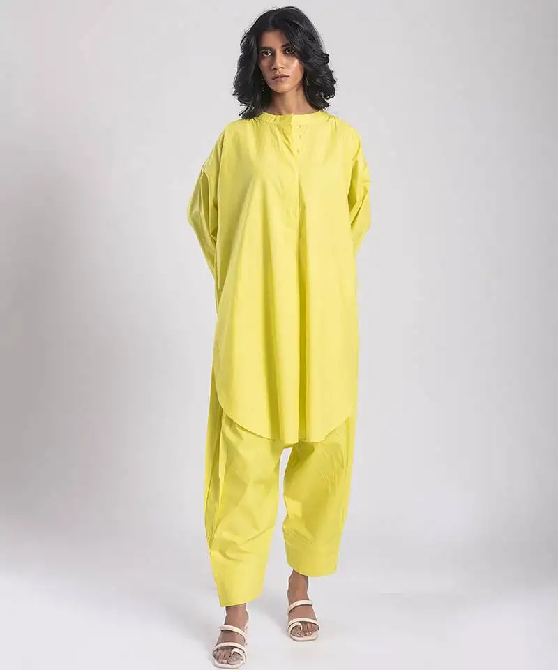 Yellow cambric plain kurta set