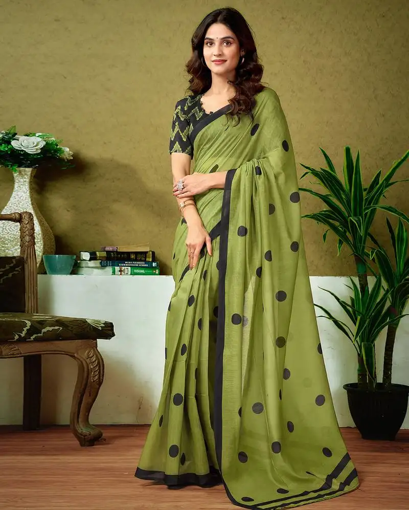 ready to wear green chanderi cotton screen printed casual and work with blouse