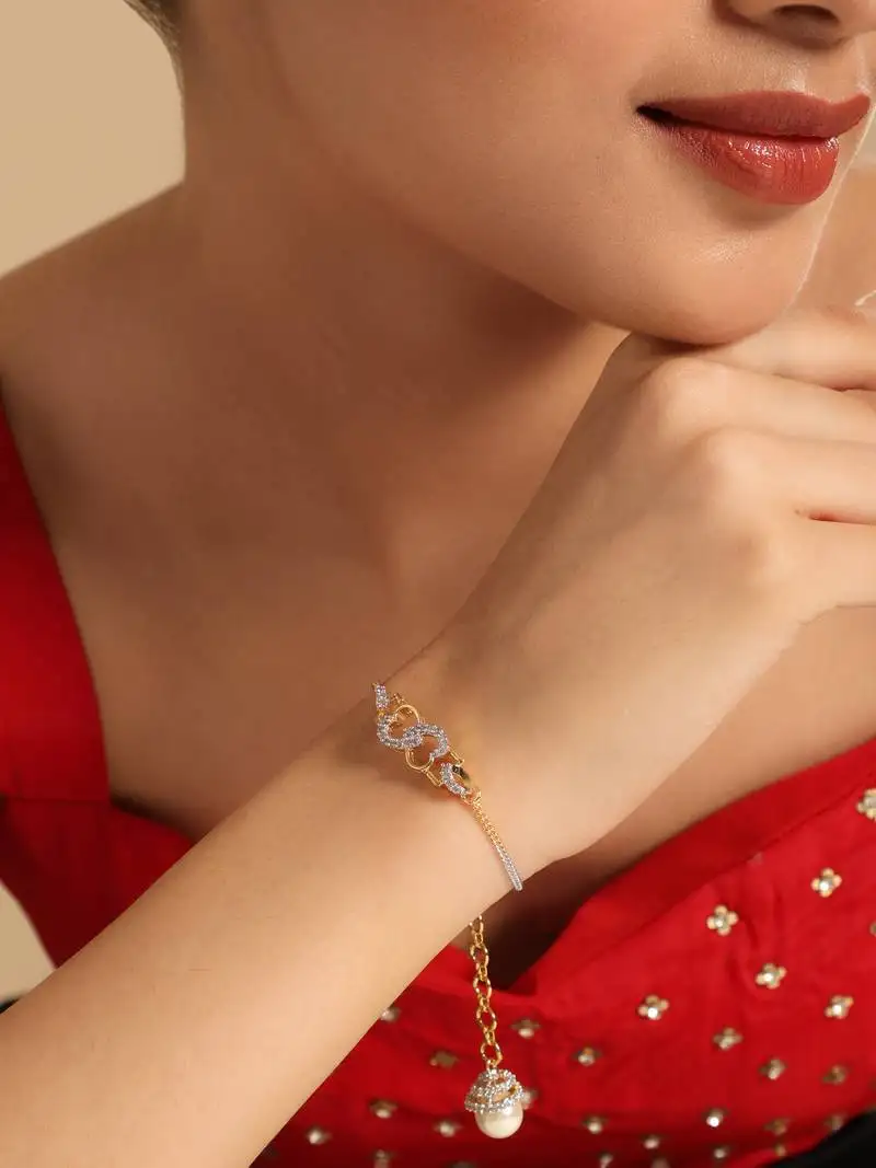 American diamond gleam pearl drop bracelet